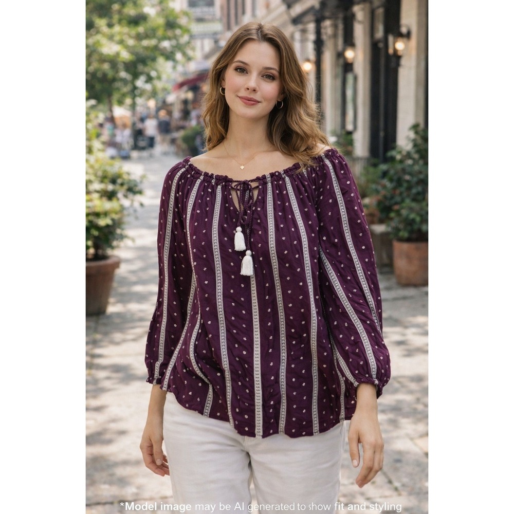 Lane Bryant Plum Embroidered Peasant Blouse Womens 14/16